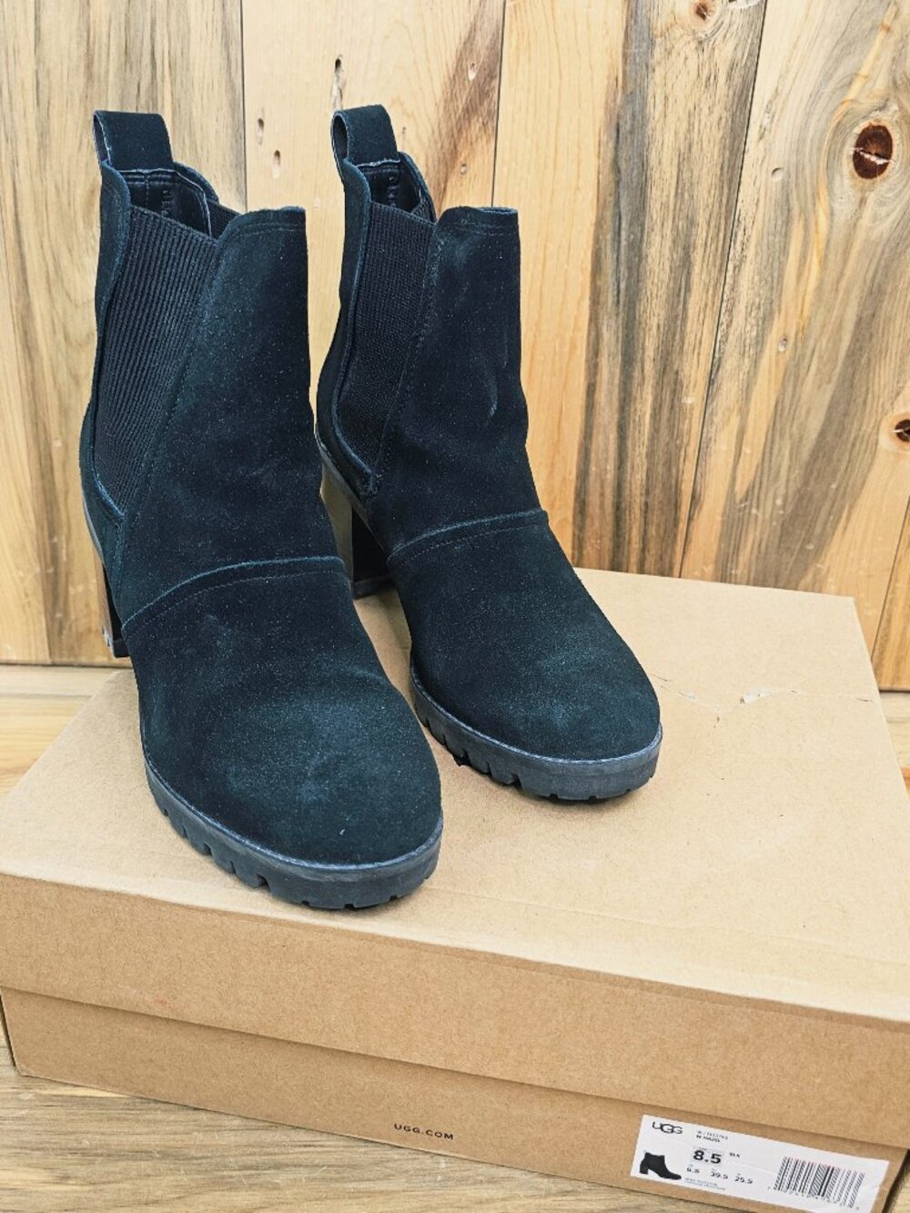 UGG Hazel Black Suede Waterproof Chelsea Boots Size 8.5